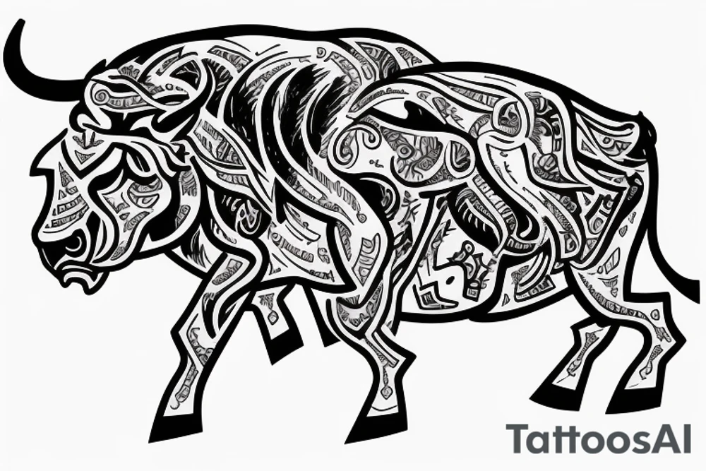 A bull running away from a lion in a loving way Taurus and Leo tattoo idea