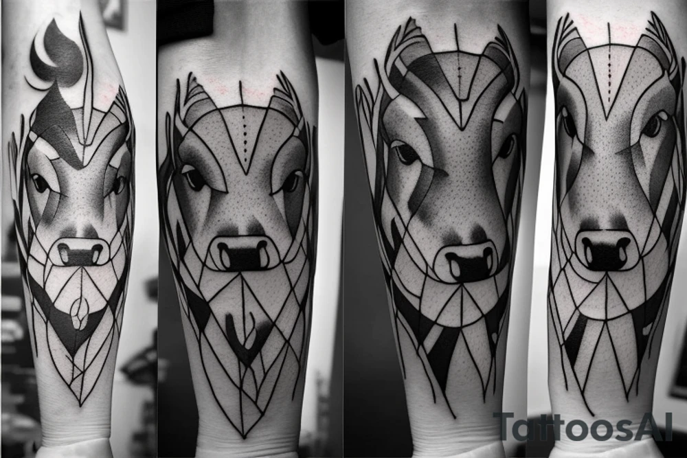 A bull running away from a lion in a loving way Taurus and Leo tattoo idea