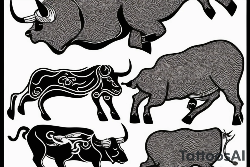 A bull running away from a lion in a loving way Taurus and Leo tattoo idea