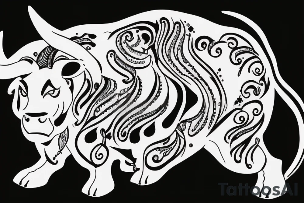 A bull running away from a lion in a loving way Taurus and Leo tattoo idea