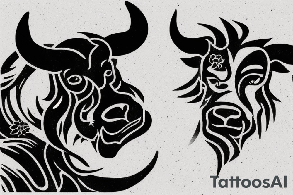 A bull running away from a lion in a loving way Taurus and Leo tattoo idea