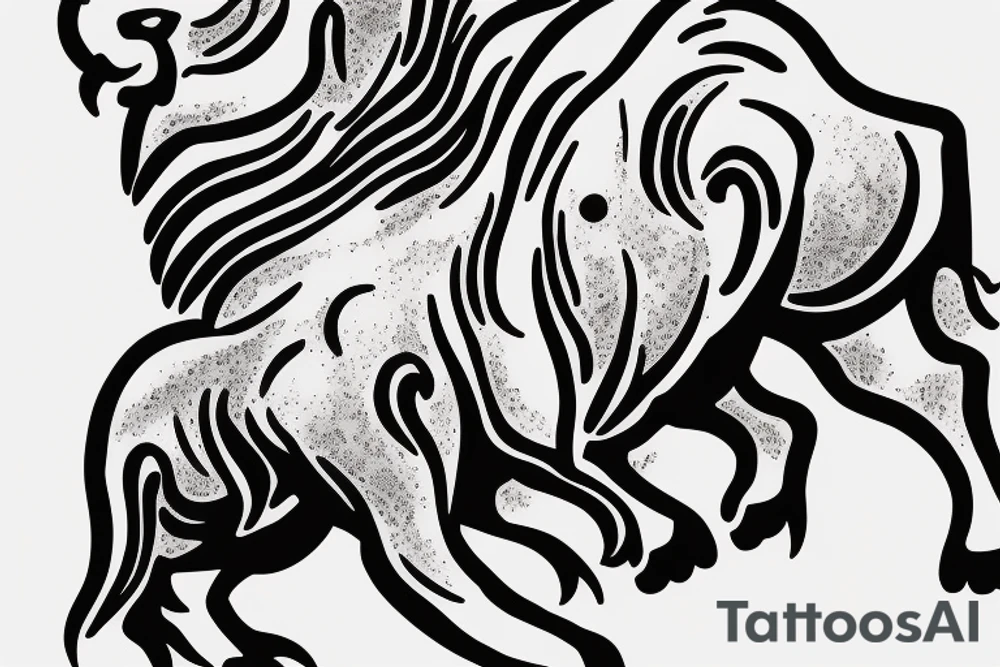 A bull running away from a lion in a loving way Taurus and Leo tattoo idea