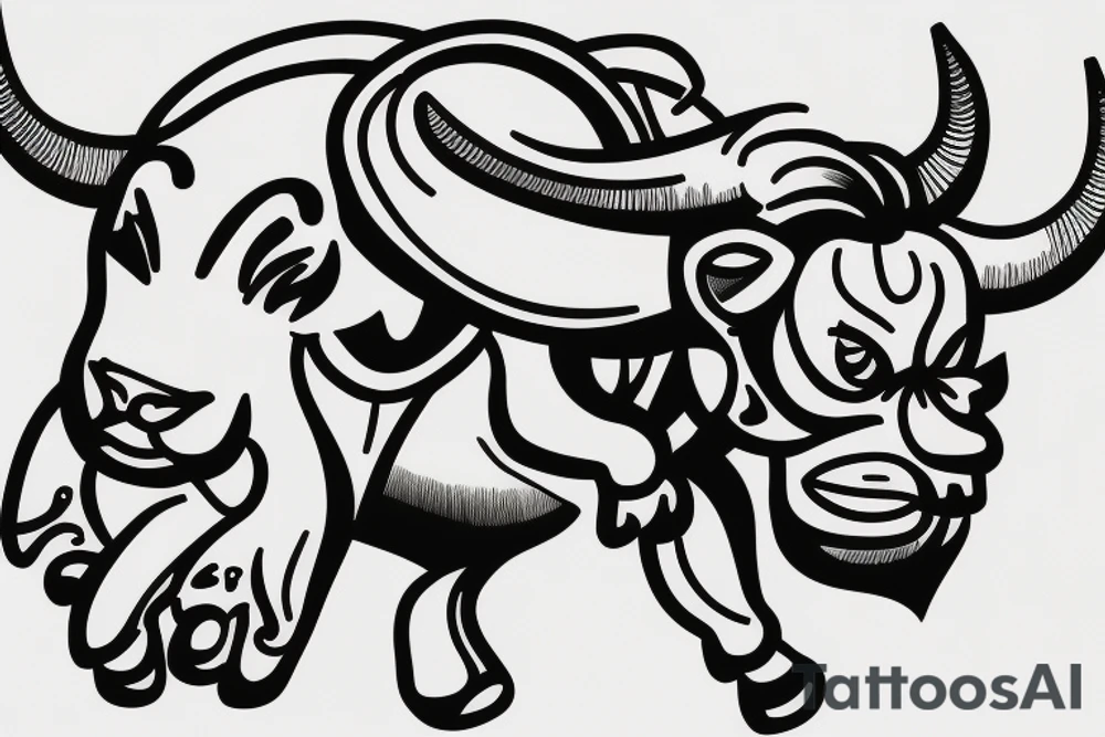 A bull running away from a lion in a loving way Taurus and Leo tattoo idea