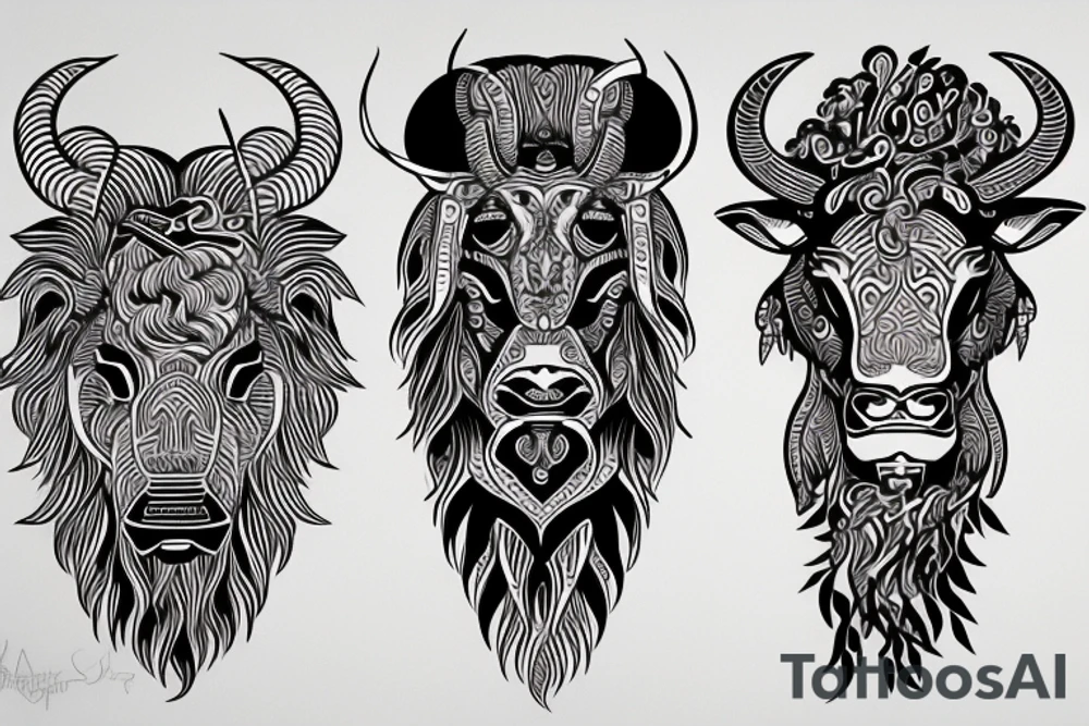 A bull running away from a lion in a loving way Taurus and Leo tattoo idea