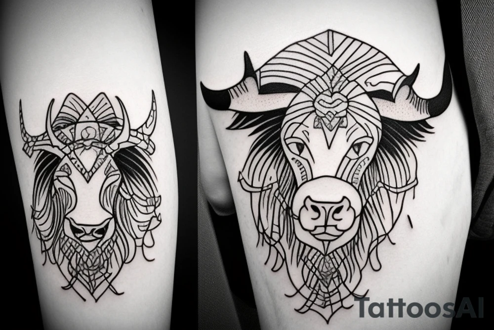 A bull running away from a lion in a loving way Taurus and Leo tattoo idea