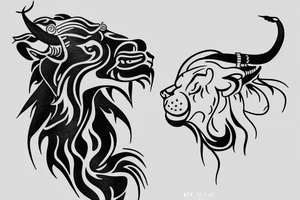 A bull running away from a lion in a loving way Taurus and Leo tattoo idea