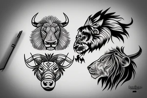 A bull looking at a lion in a loving way Taurus and Leo tattoo idea