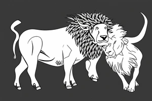 A bull looking at a lion in a loving way Taurus and Leo tattoo idea