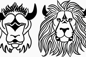 A bull looking at a lion in a loving way Taurus and Leo tattoo idea
