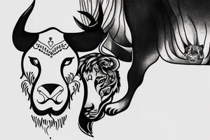 A bull looking at a lion in a loving way Taurus and Leo tattoo idea