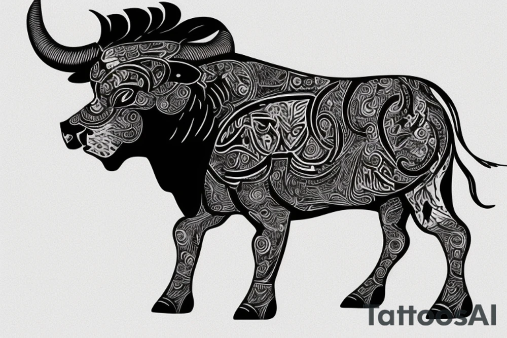 A bull looking at a lion in a loving way Taurus and Leo tattoo idea
