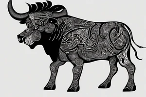 A bull looking at a lion in a loving way Taurus and Leo tattoo idea