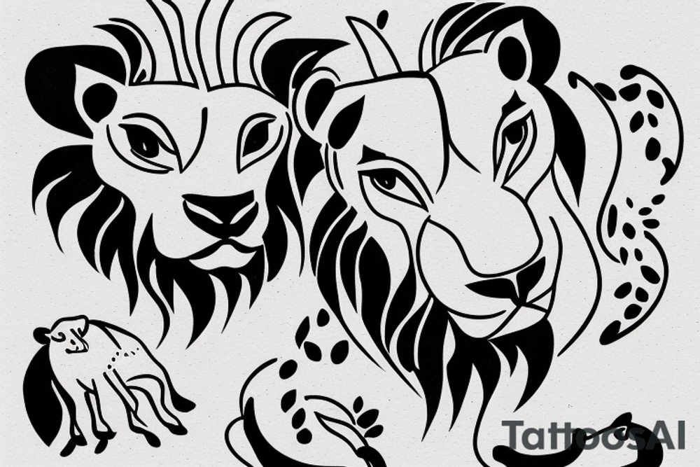 A bull looking at a lion in a loving way Taurus and Leo tattoo idea