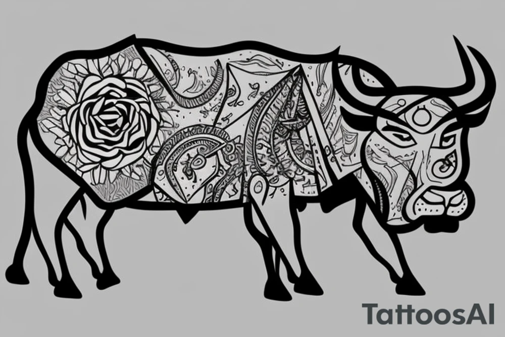 A bull looking at a lion in a loving way Taurus and Leo tattoo idea
