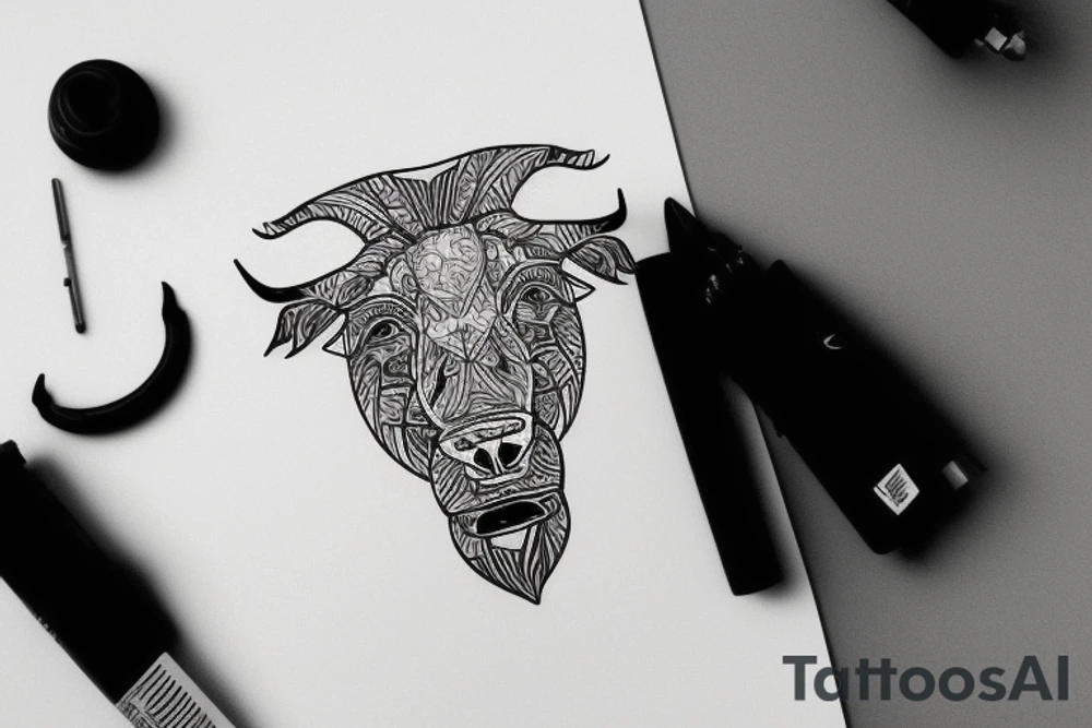 A bull looking at a lion in a loving way Taurus and Leo tattoo idea