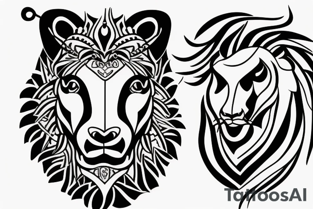 A bull looking at a lion in a loving way Taurus and Leo tattoo idea