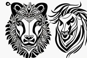 A bull looking at a lion in a loving way Taurus and Leo tattoo idea