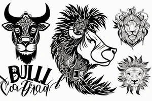 A bull looking at a lion in a loving way tattoo idea