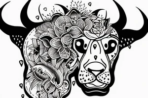 A bull looking at a lion in a loving way tattoo idea