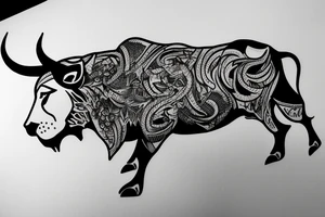 A bull looking at a lion in a loving way tattoo idea