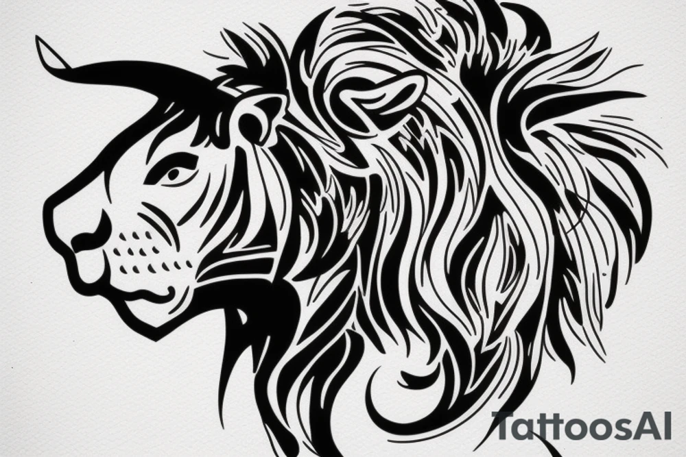 A bull looking at a lion in a loving way tattoo idea