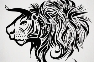 A bull looking at a lion in a loving way tattoo idea