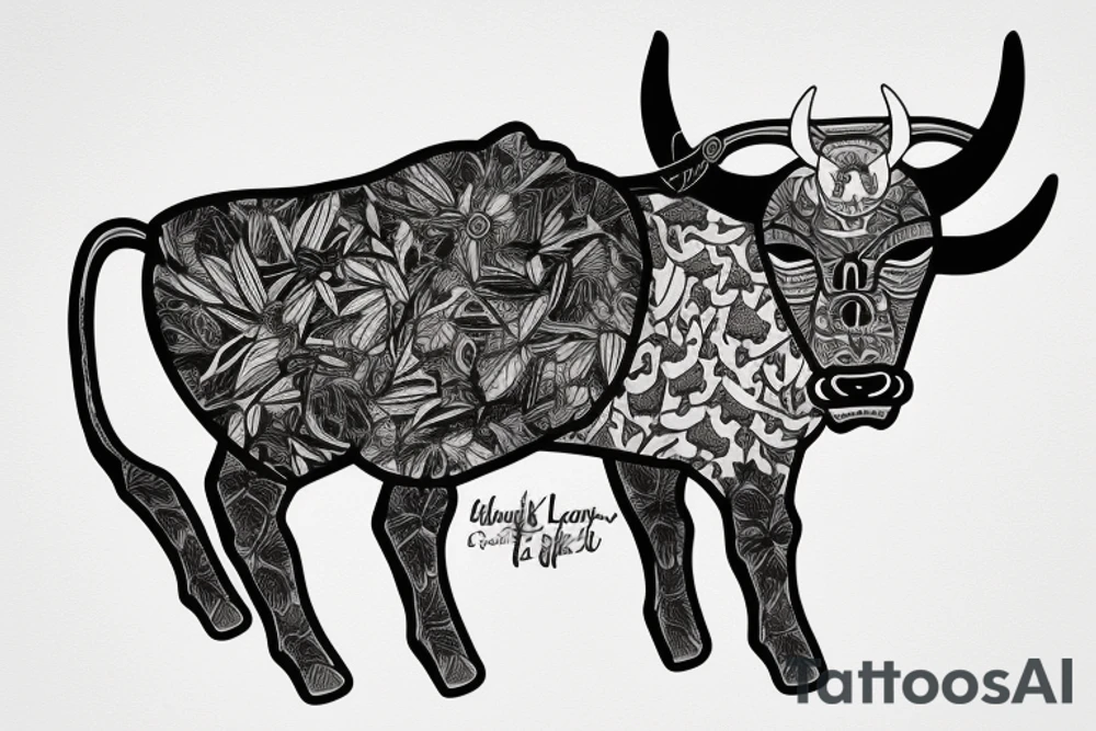 A bull looking at a lion in a loving way tattoo idea