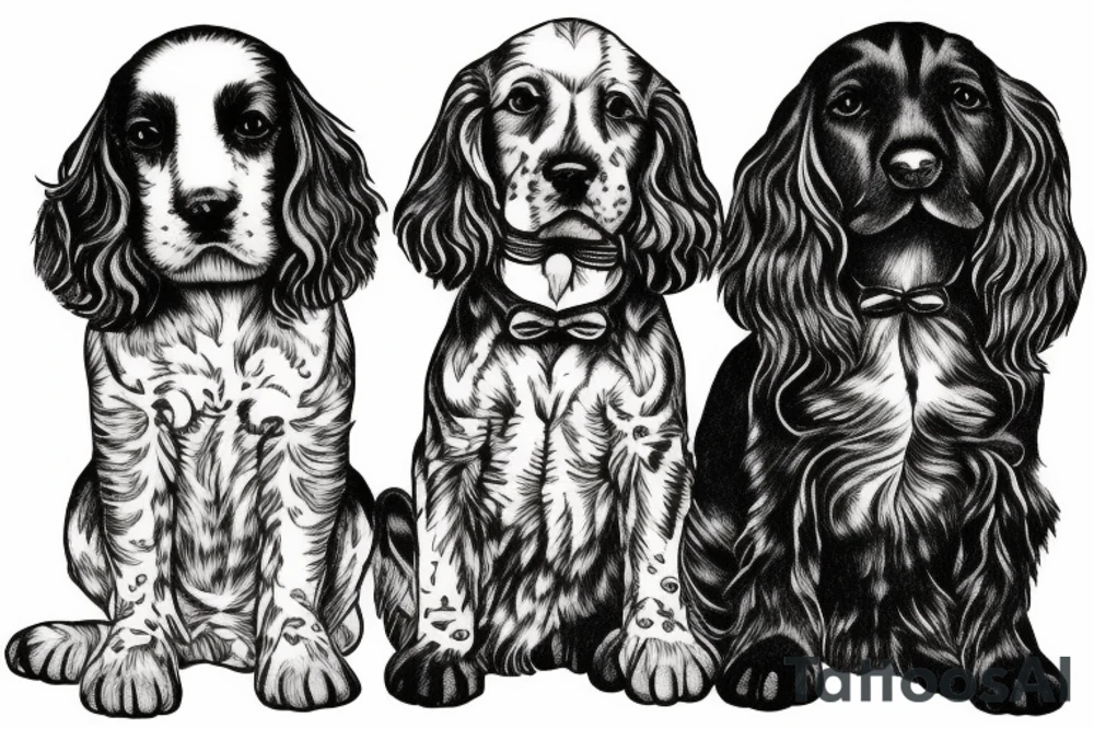 cocker spaniel and springer spaniel resting together tattoo idea