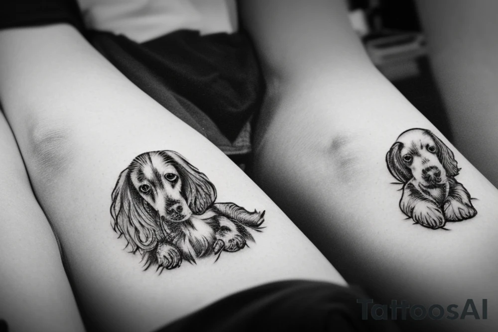 cocker spaniel and springer spaniel resting together tattoo idea