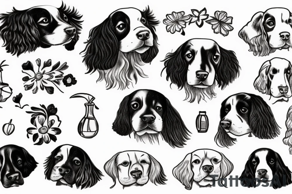cocker spaniel and springer spaniel resting together tattoo idea