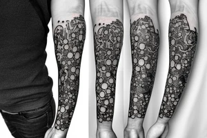 Circuit board to cherry blossoms arm tattoo tattoo idea