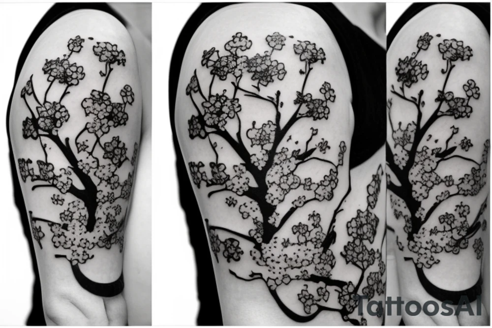 Circuit board to cherry blossoms arm tattoo tattoo idea