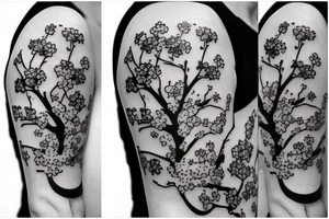 Circuit board to cherry blossoms arm tattoo tattoo idea
