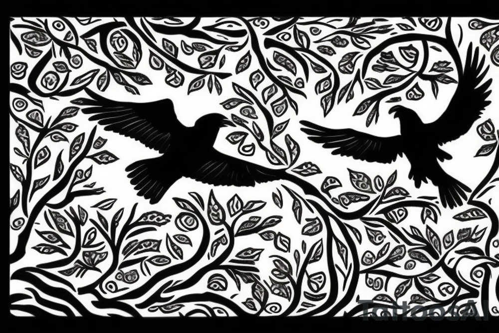 Tree of life ravens flying from tree tattoo idea