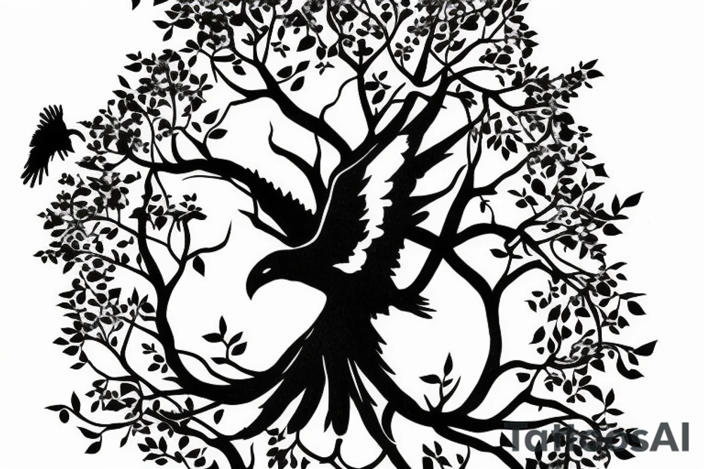 Tree of life ravens flying from tree tattoo idea