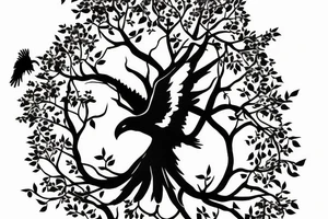 Tree of life ravens flying from tree tattoo idea