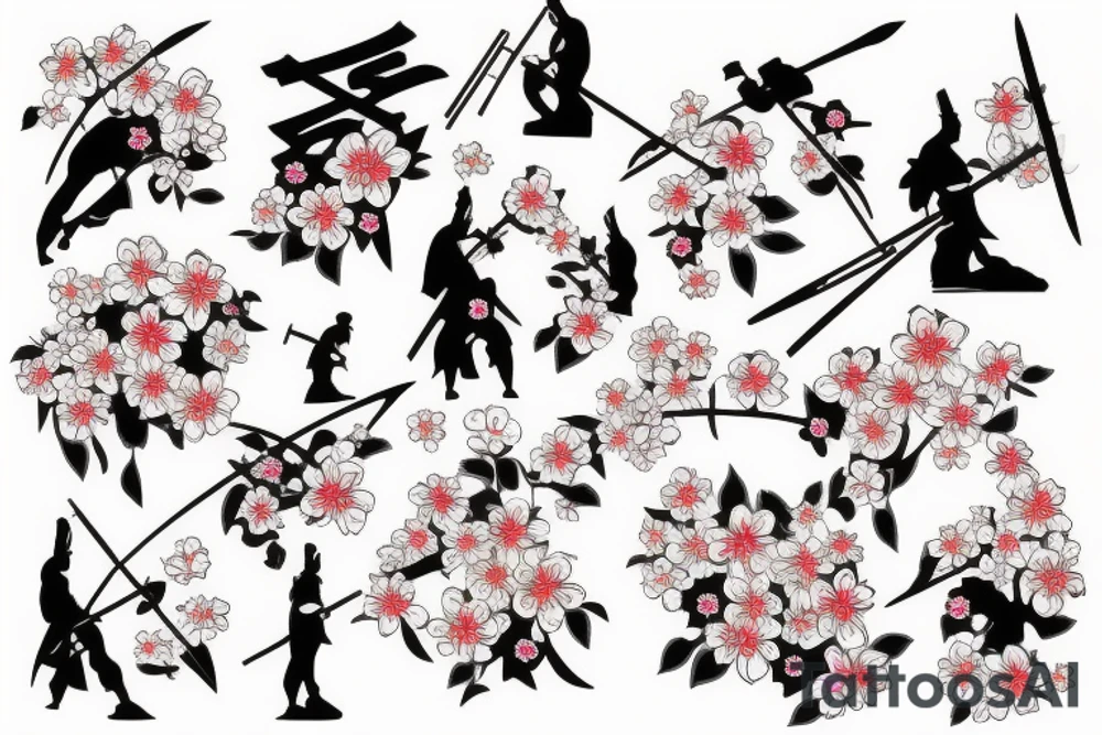 Samurai surrounded by cherry blossoms in the air tattoo idea