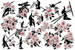 Samurai surrounded by cherry blossoms in the air tattoo idea