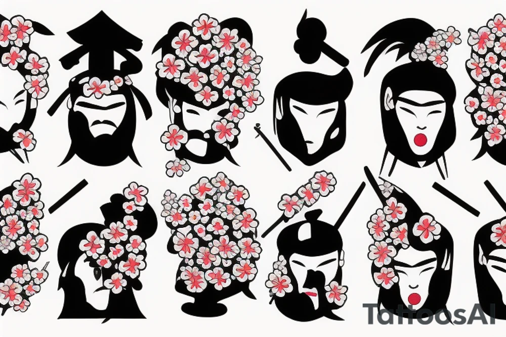 Samurai surrounded by cherry blossoms in the air tattoo idea