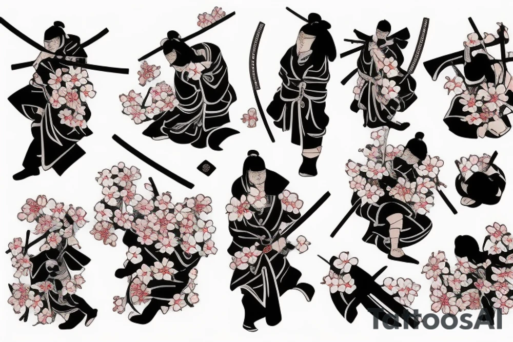 Samurai surrounded by cherry blossoms in the air tattoo idea