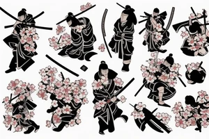 Samurai surrounded by cherry blossoms in the air tattoo idea