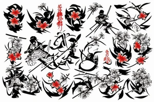 Samurai surrounded by cherry blossoms in the air tattoo idea