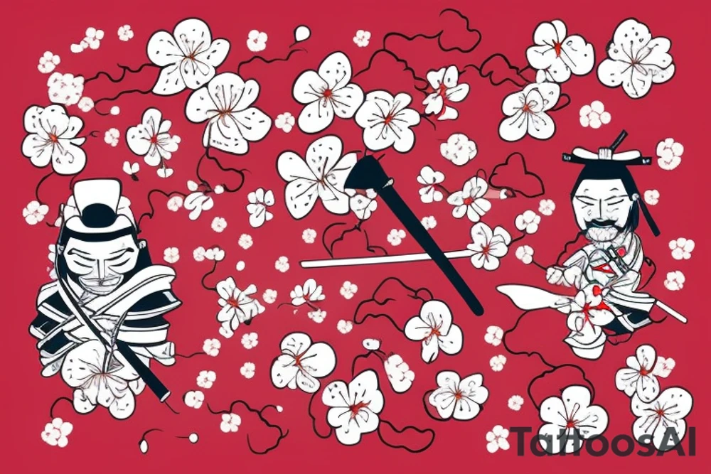 Samurai surrounded by cherry blossoms in the air tattoo idea