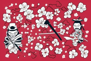 Samurai surrounded by cherry blossoms in the air tattoo idea