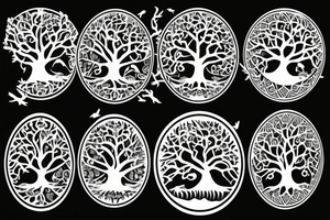 Tree of life with ravens flying in background tattoo idea
