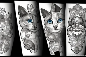 Alice and wonderland cat trippy tattoo idea