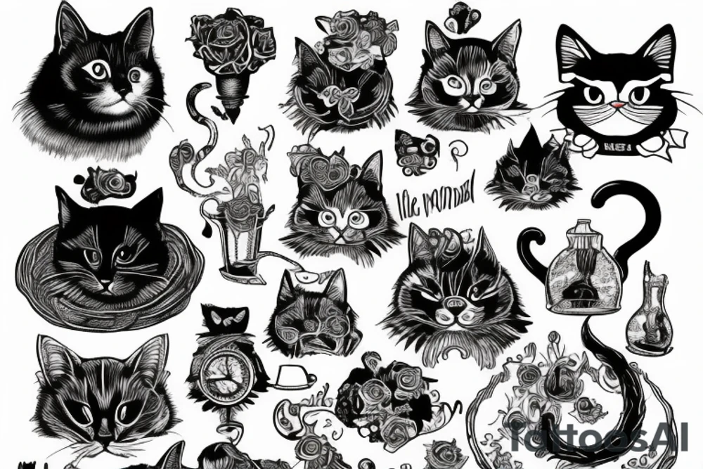 Alice and wonderland cat trippy tattoo idea