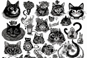 Alice and wonderland cat trippy tattoo idea