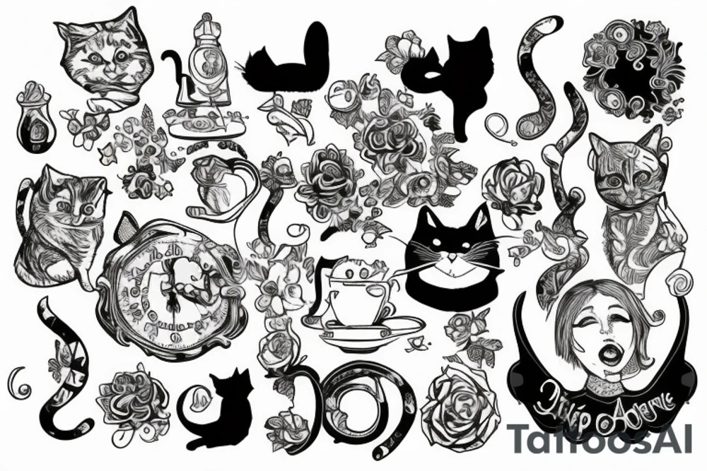 Alice and wonderland cat trippy tattoo idea