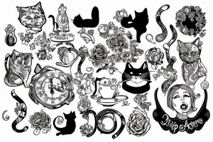 Alice and wonderland cat trippy tattoo idea